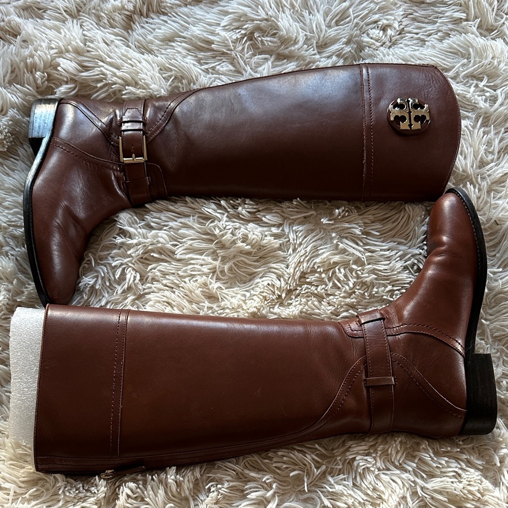 Tory Burch Adeline Almond Leather Riding Boots